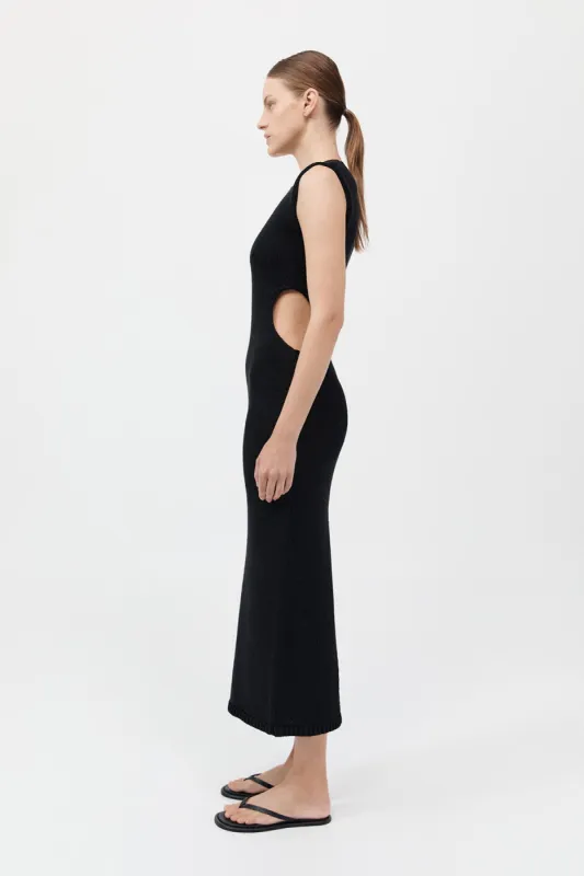 Linen Silk Blend Cut Out Dress - Black sold by St. Agni