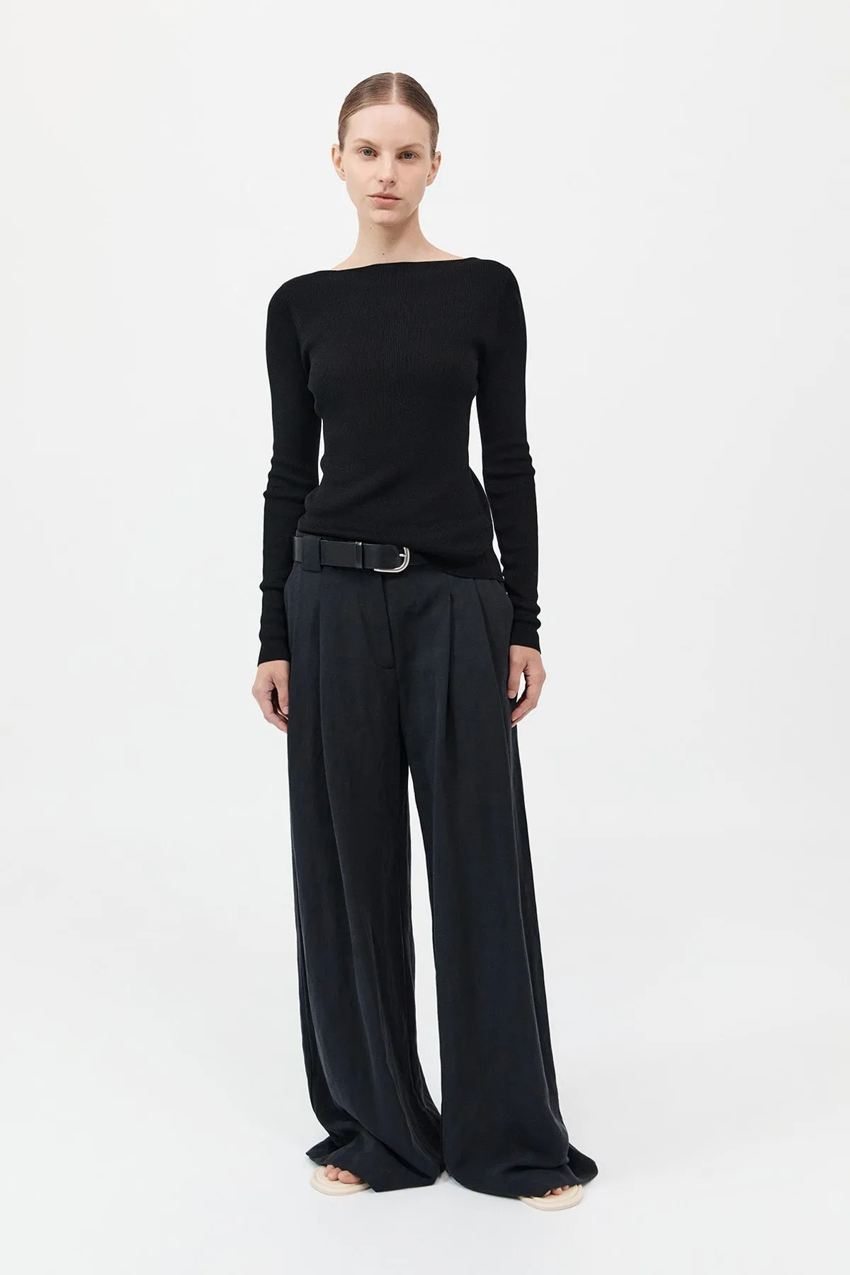 Wide Leg Pleat Pants - Black sold by St. Agni