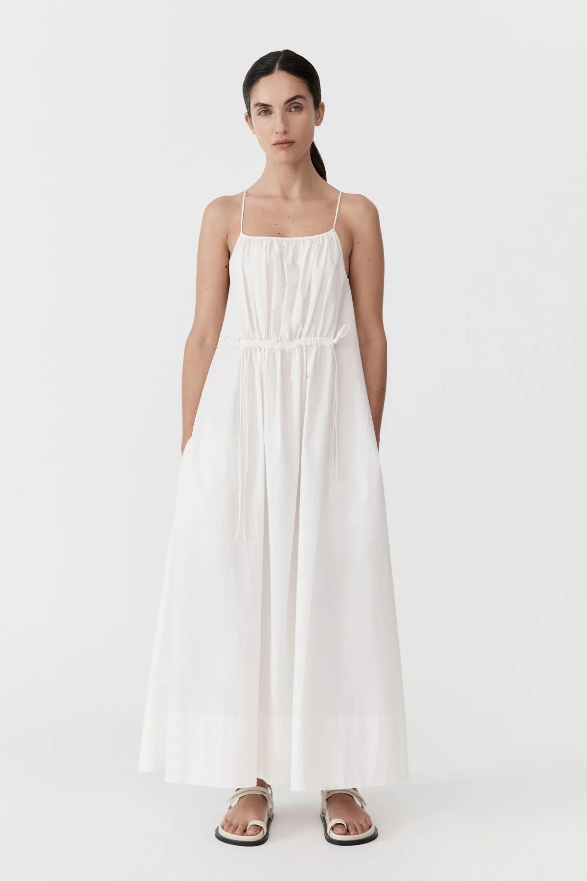 Relaxed Drawstring Dress - White sold by St. Agni