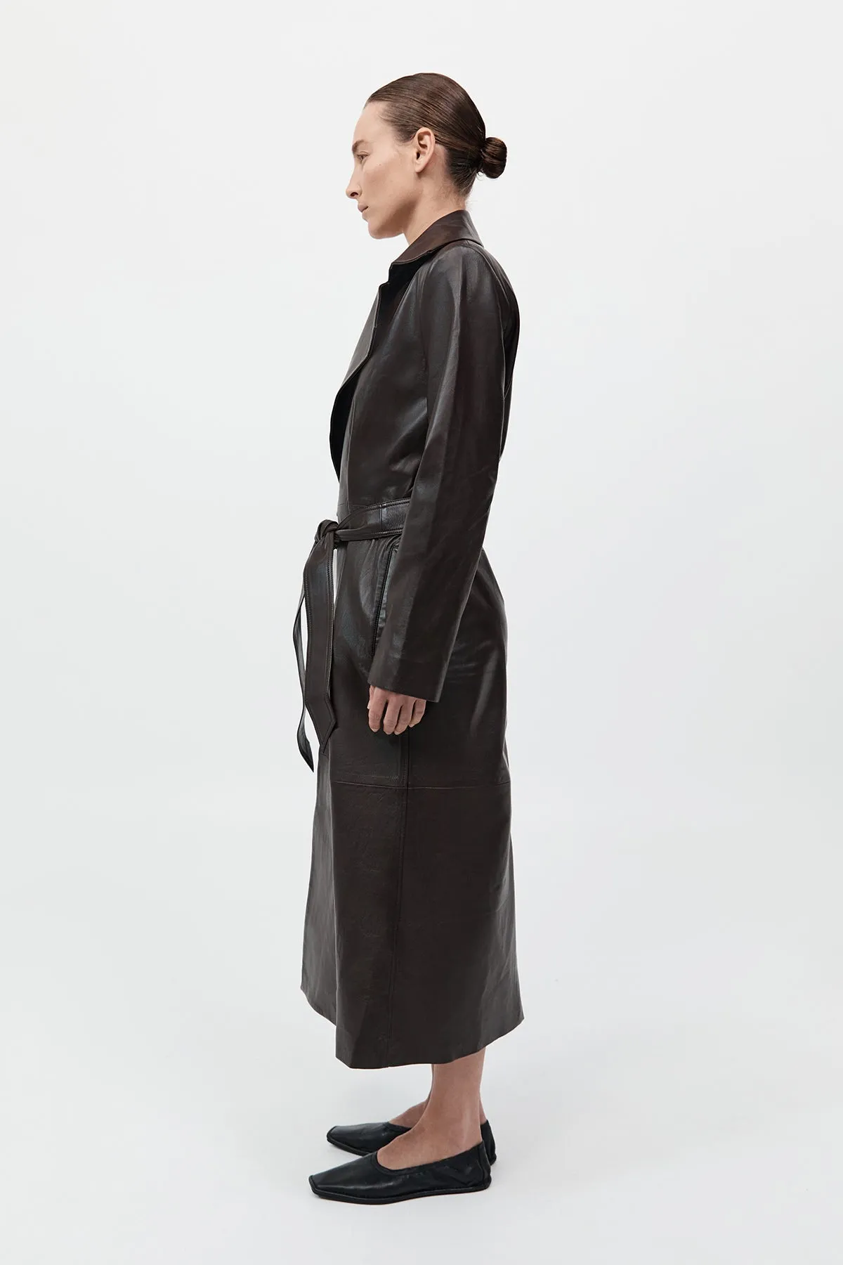 Leather Trench Coat - Chocolate sold by St. Agni product image thumbnail 4