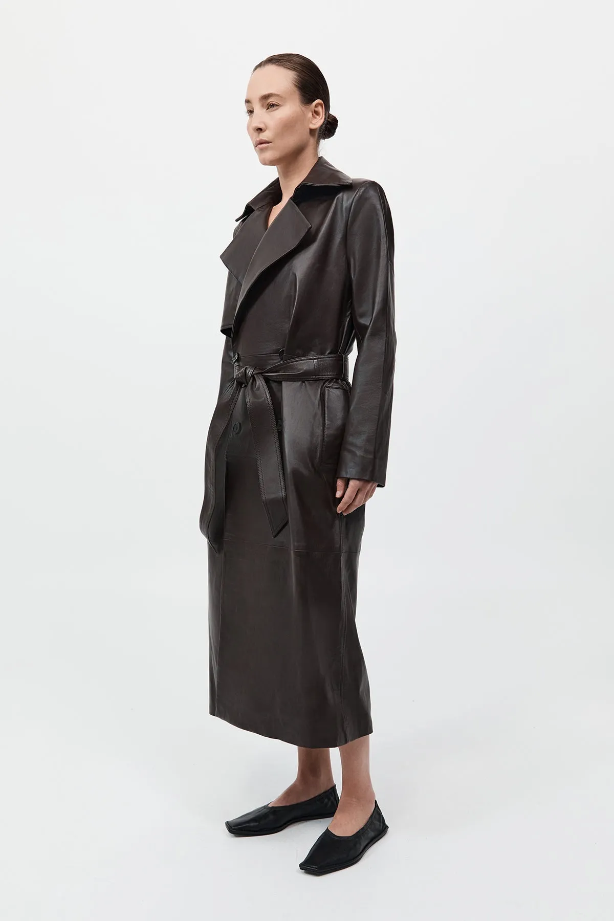 Leather Trench Coat - Chocolate sold by St. Agni product image thumbnail 2
