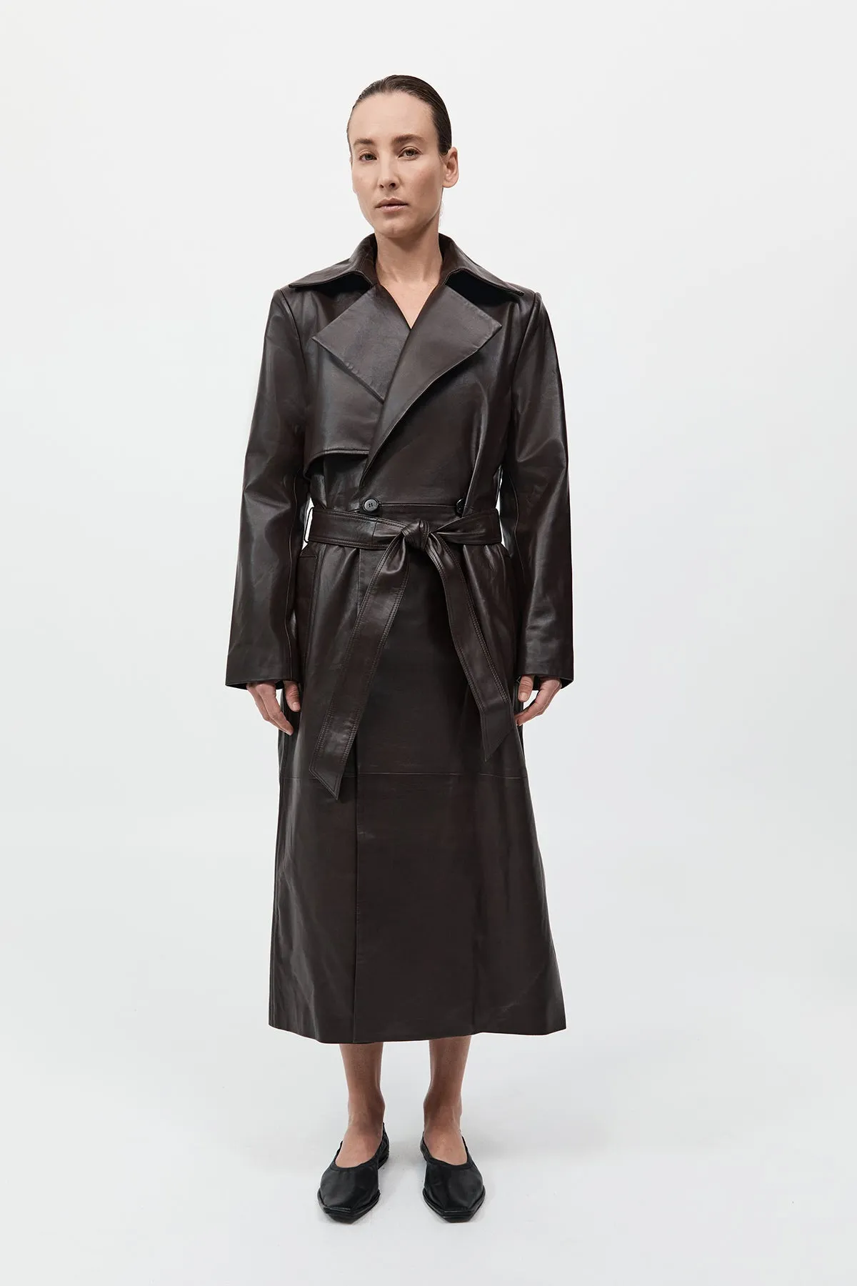 Leather Trench Coat - Chocolate sold by St. Agni