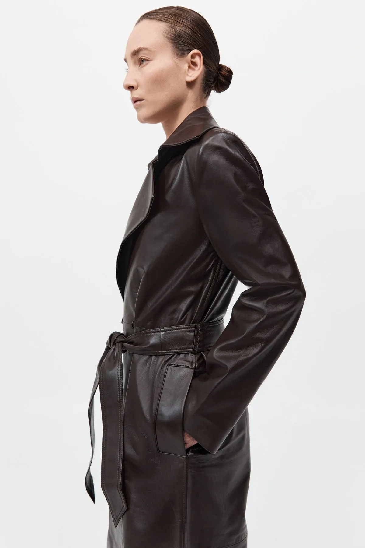 Leather Trench Coat - Chocolate sold by St. Agni product image thumbnail 5