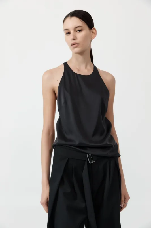 Soft Silk Suspender Top - Black made by St. Agni