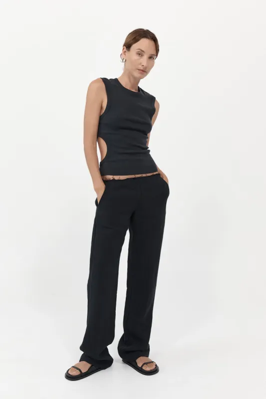 Low Waist Raw Edge Pants - Black made by St. Agni