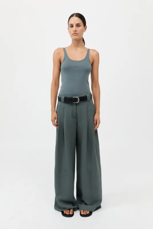 Wide Leg Pleat Pants - Balsam Green sold by St. Agni