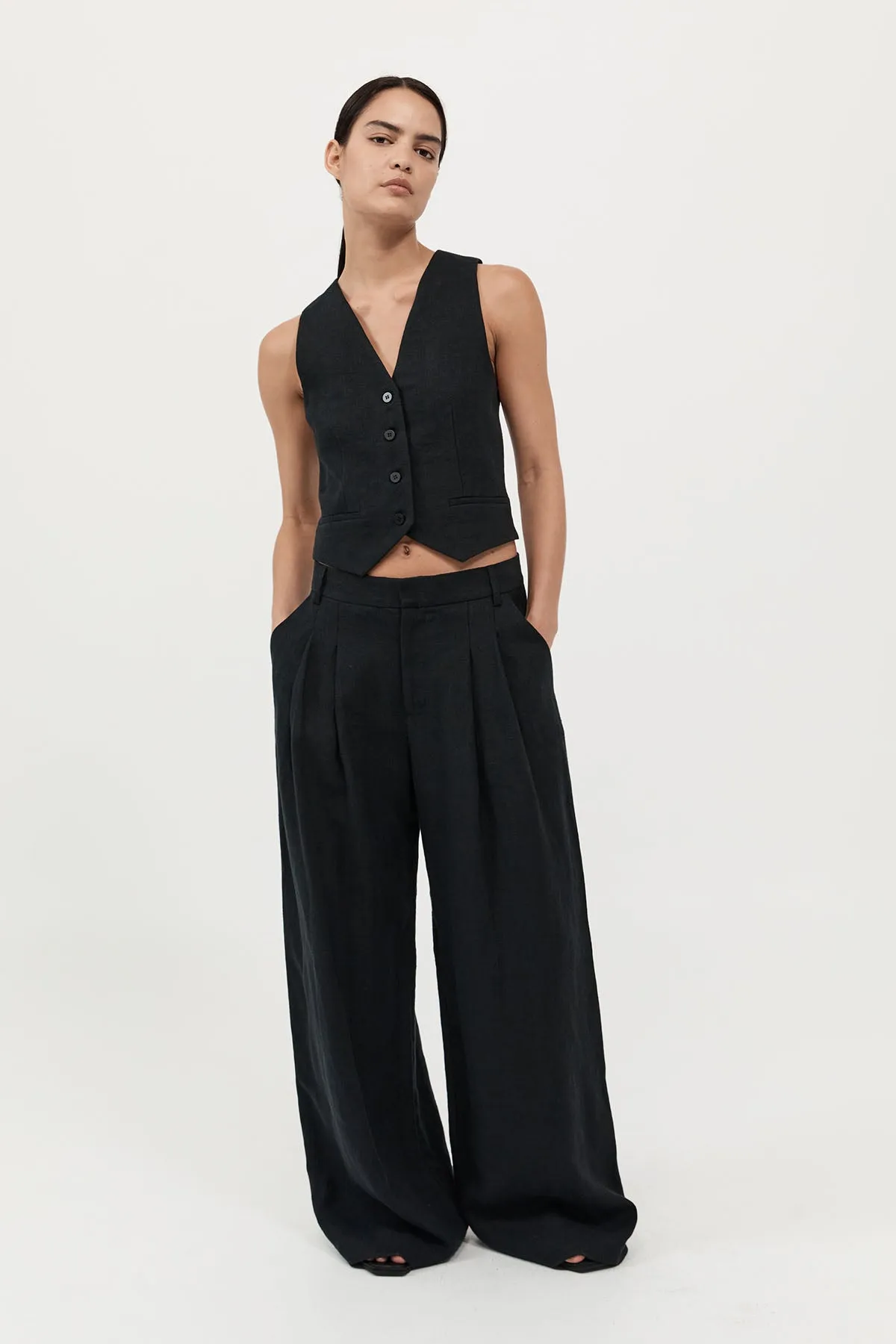 Tailored Linen Pants - Black sold by St. Agni
