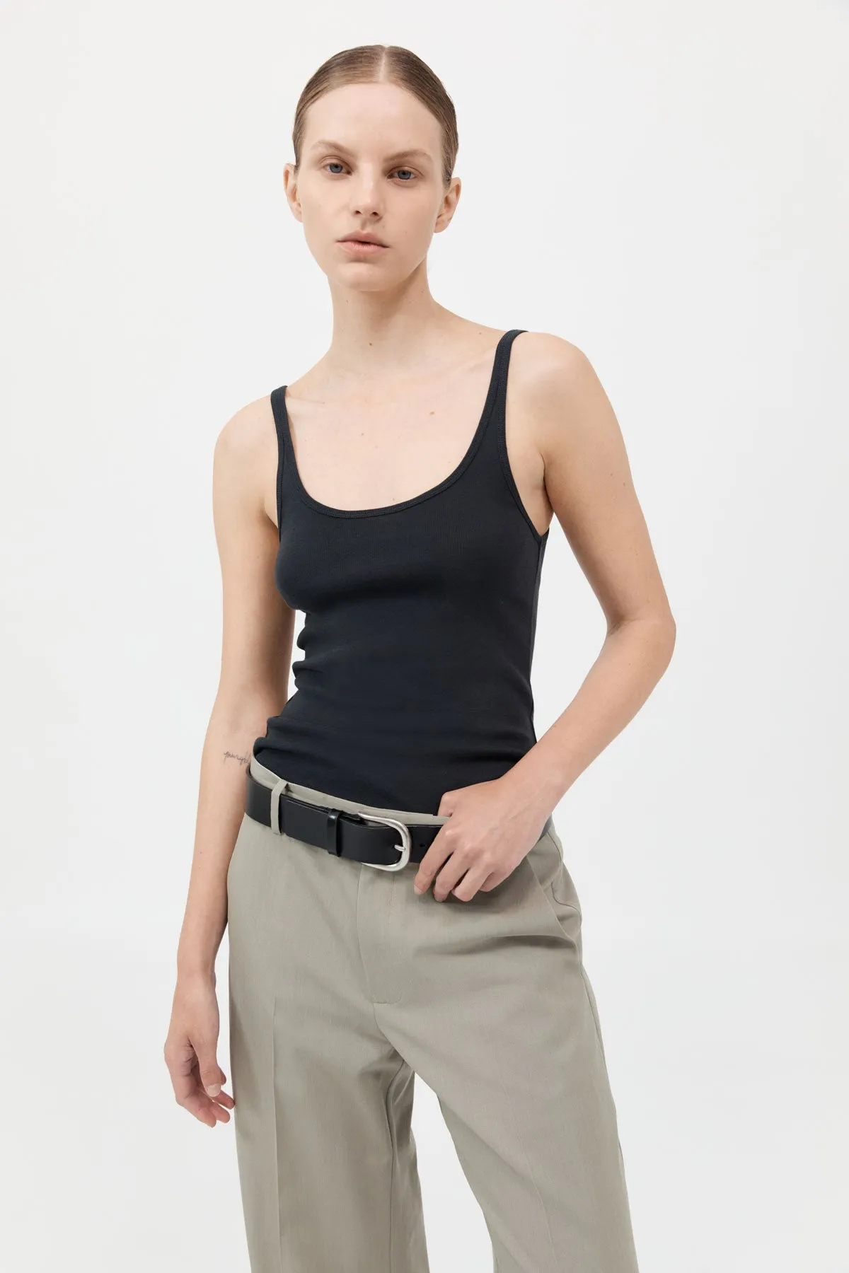 Organic Cotton Slim Scoop Tank - Black sold by St. Agni