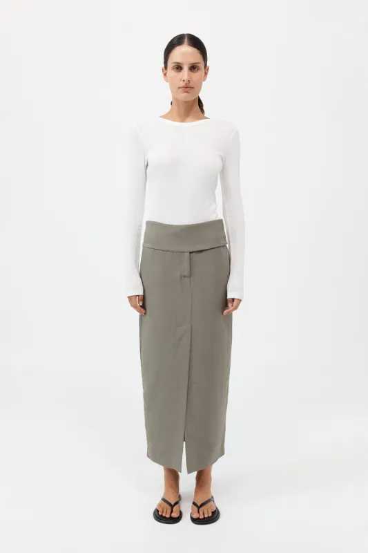 Wide Waistband Column Skirt - Smokey Olive made by St. Agni