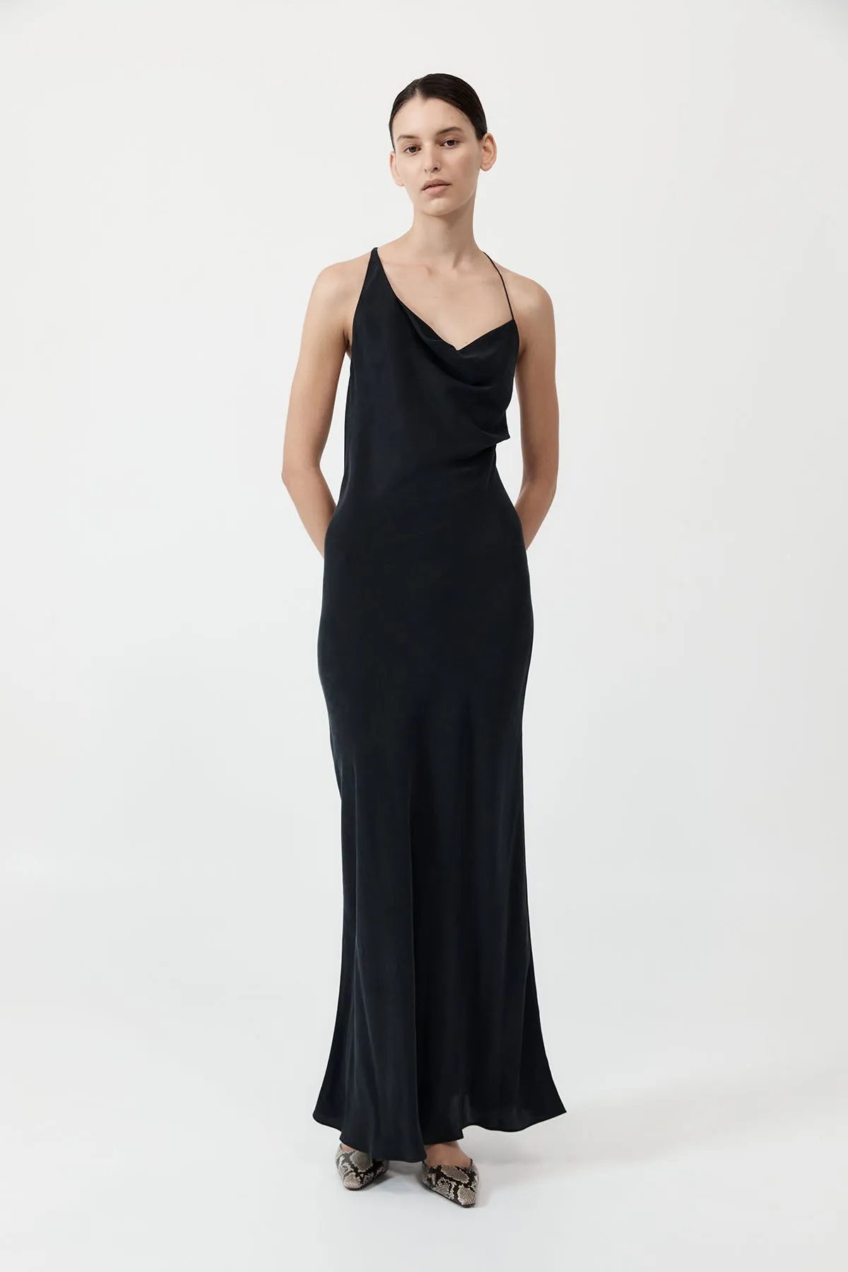 Asymm Drape Maxi Dress - Washed Black sold by St. Agni
