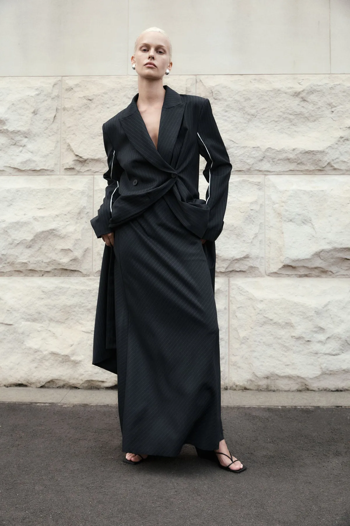 Pinstripe Maxi Skirt - Black sold by St. Agni product image thumbnail 5