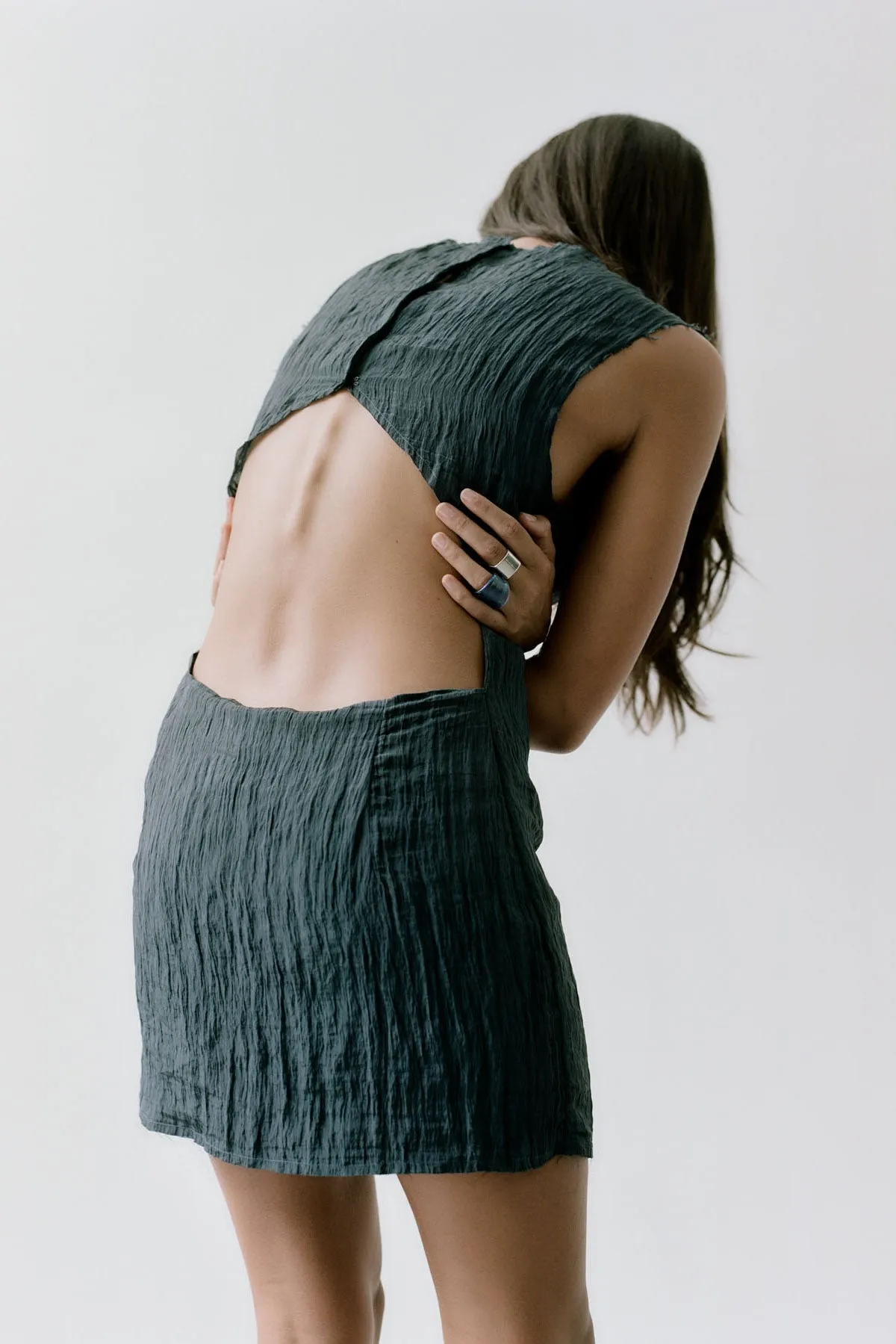 Textured Open Back Mini Dress - Ink sold by St. Agni product image thumbnail 4