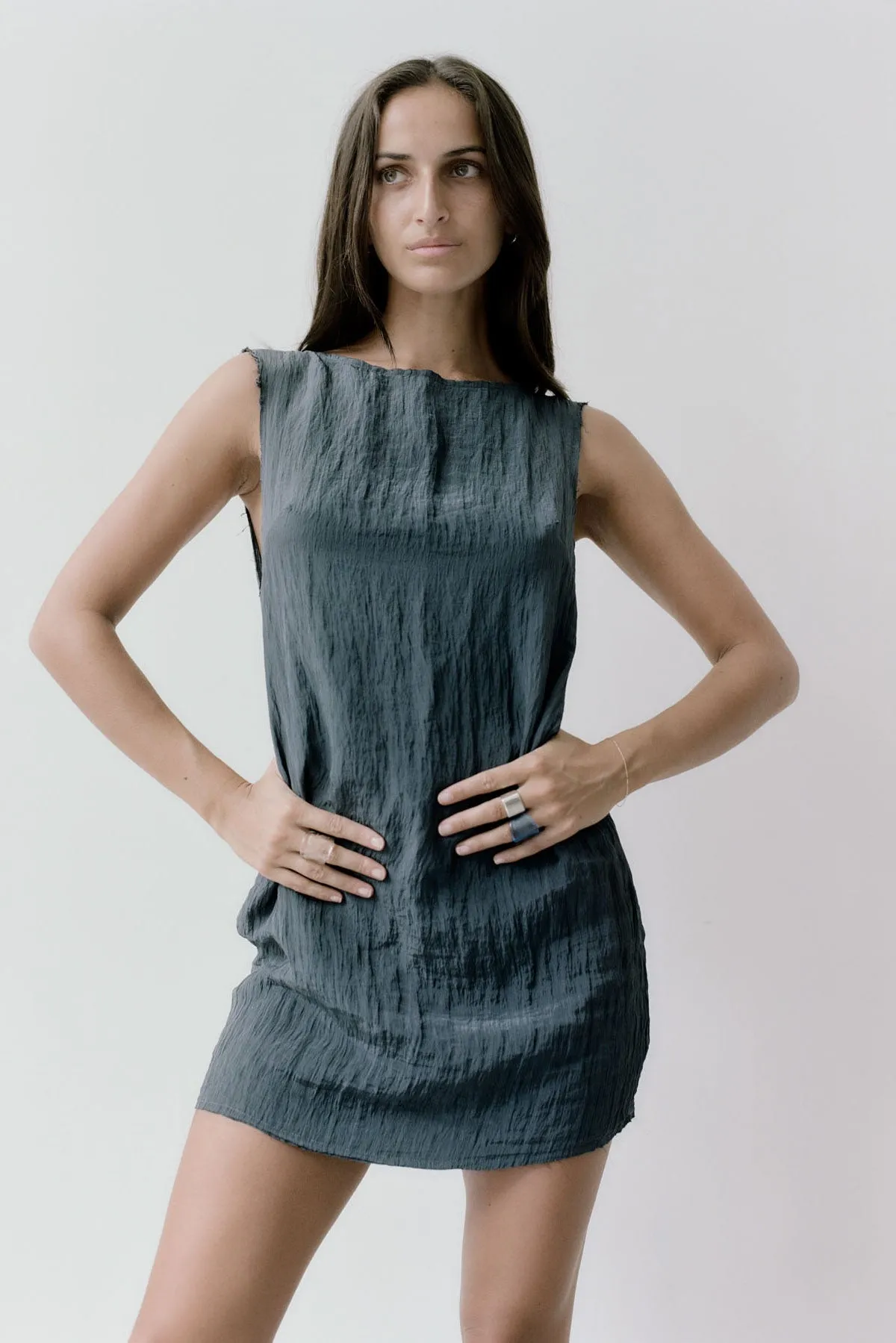 Textured Open Back Mini Dress - Ink sold by St. Agni product image thumbnail 3