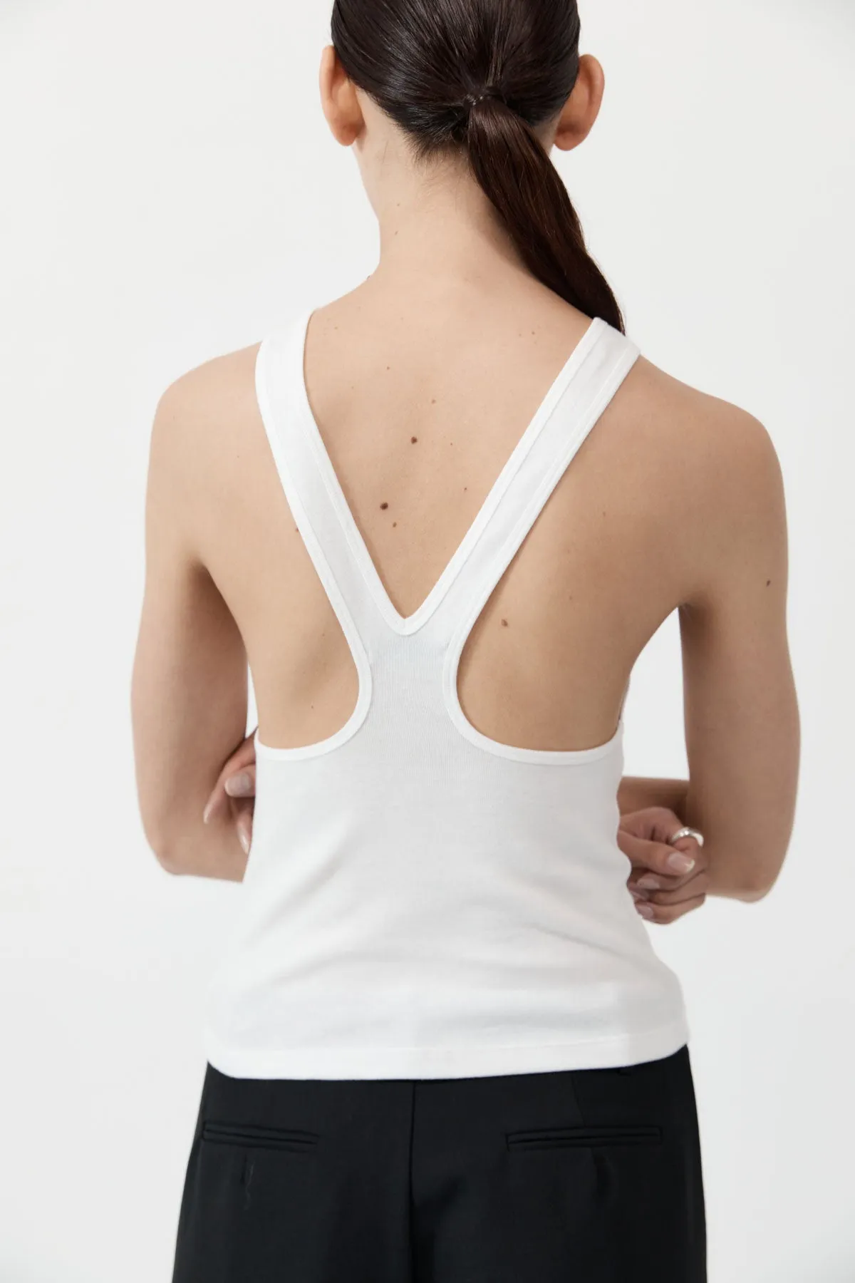 Organic Cotton V Back Tank - White sold by St. Agni