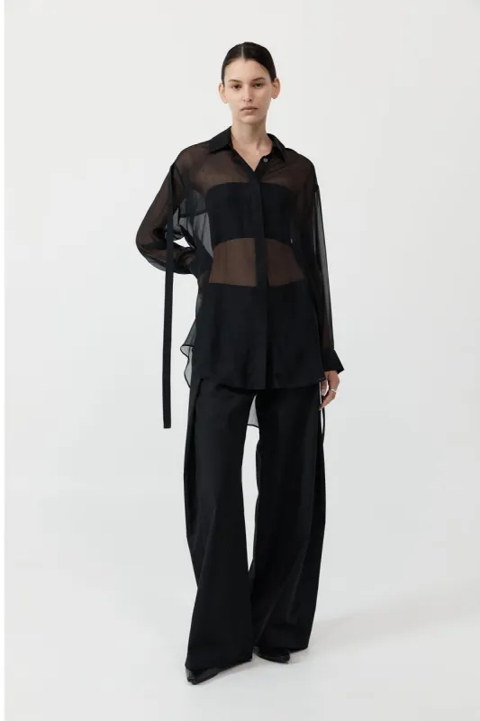 Pinstripe Silk Shirt - Black sold by St. Agni