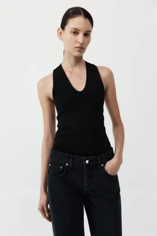 Plunge Neck Knit Top - Black sold by St. Agni