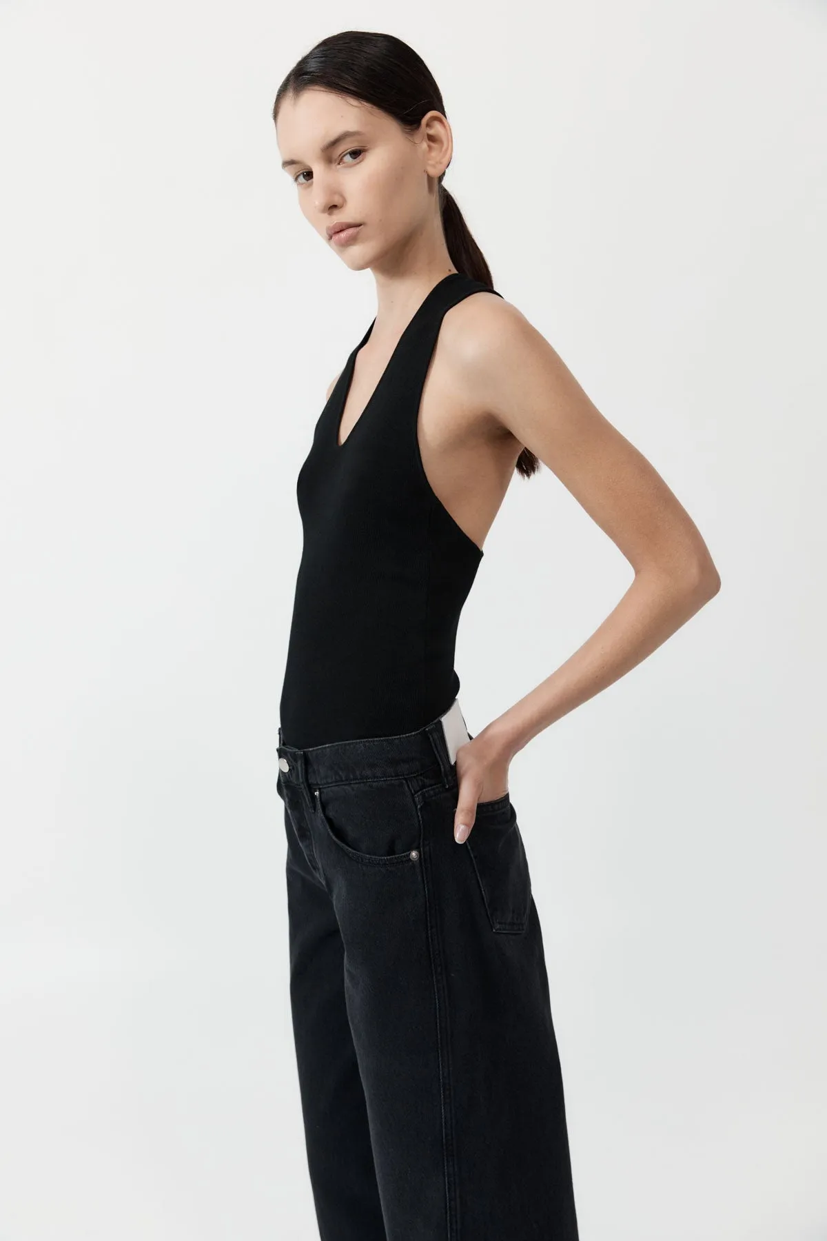 Plunge Neck Knit Top - Black sold by St. Agni product image thumbnail 2