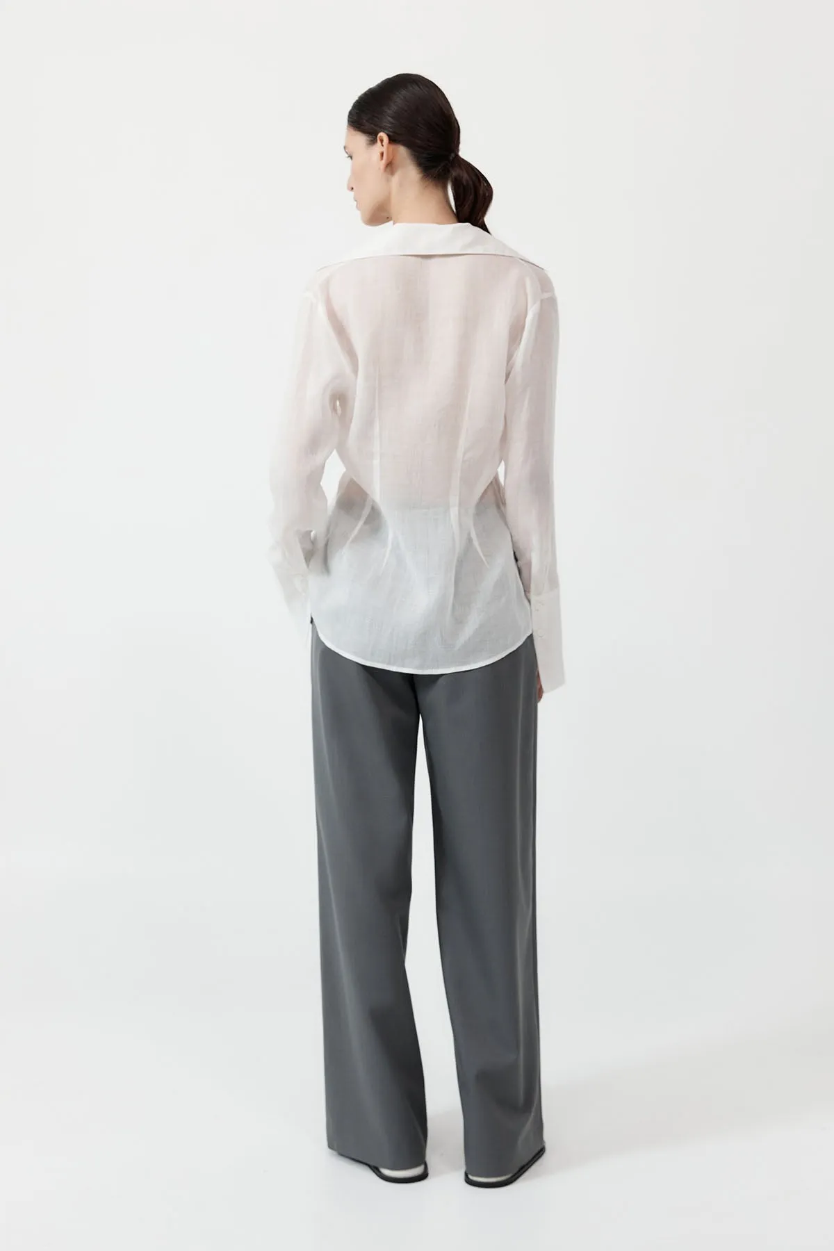 LEINWANDE新品タグ付 Sheer Linen Top white Sheer Linen Tie Top - White | Parallel