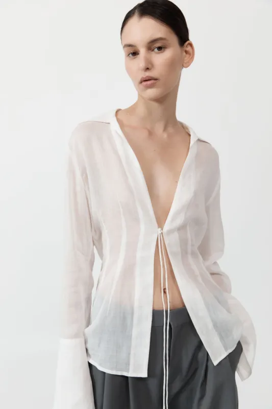 Sheer Linen Tie Top - White sold by St. Agni