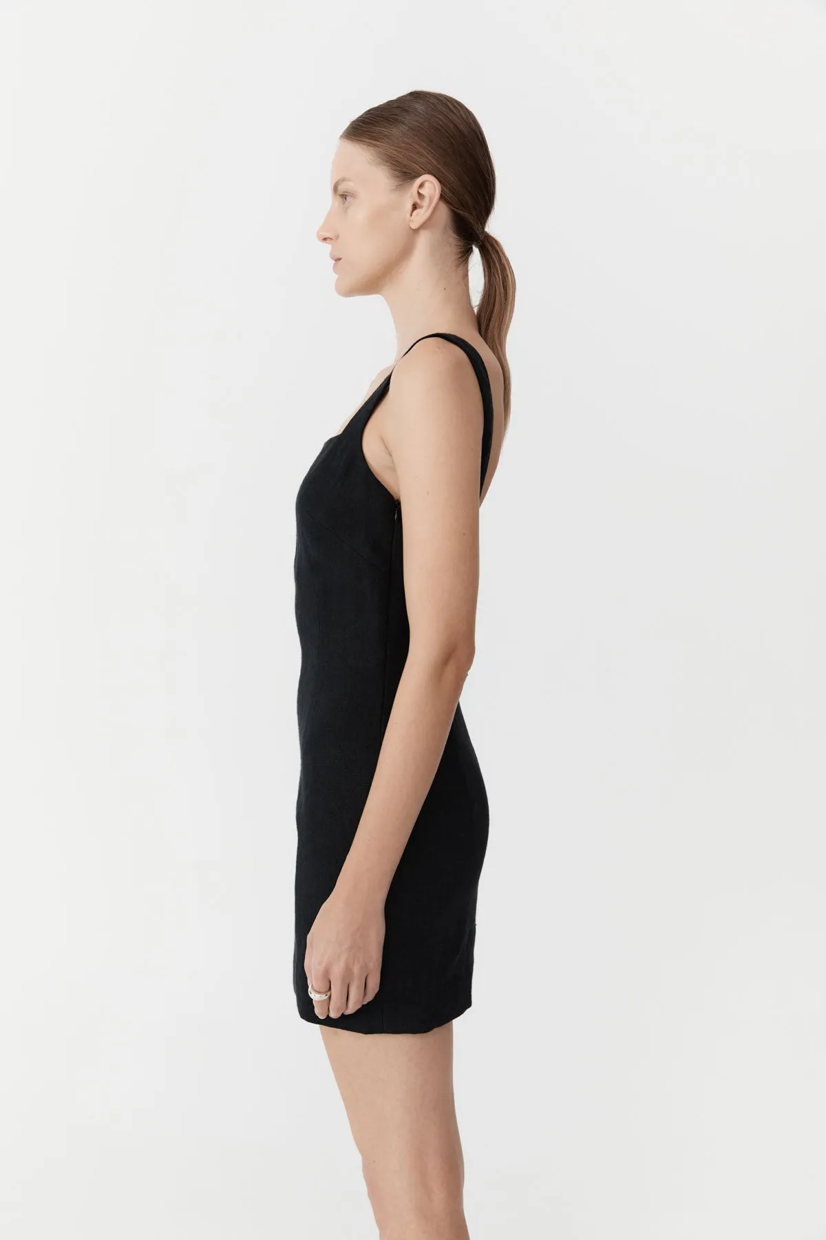 Linen Square Neck Mini Dress - Black sold by St. Agni product image thumbnail 3