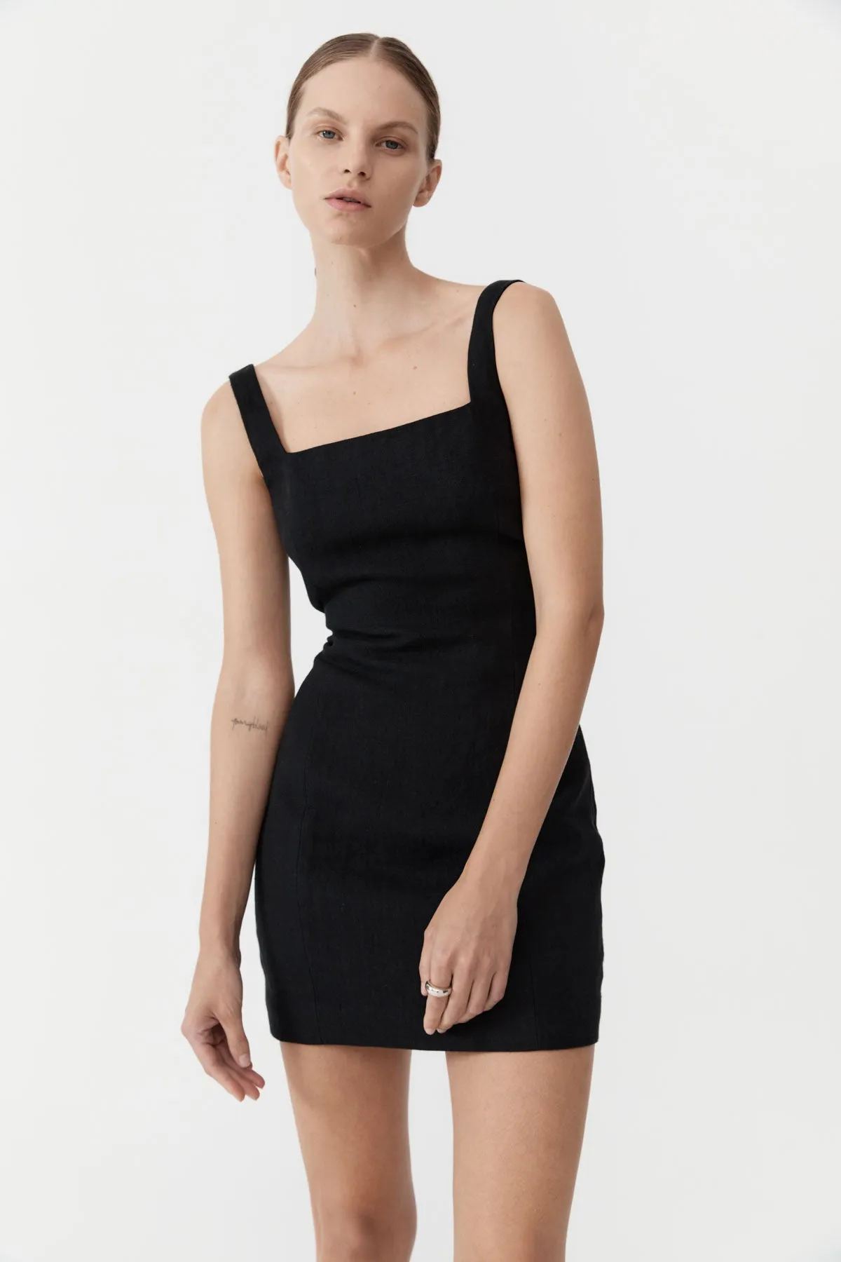 Linen Square Neck Mini Dress - Black sold by St. Agni product image thumbnail 2
