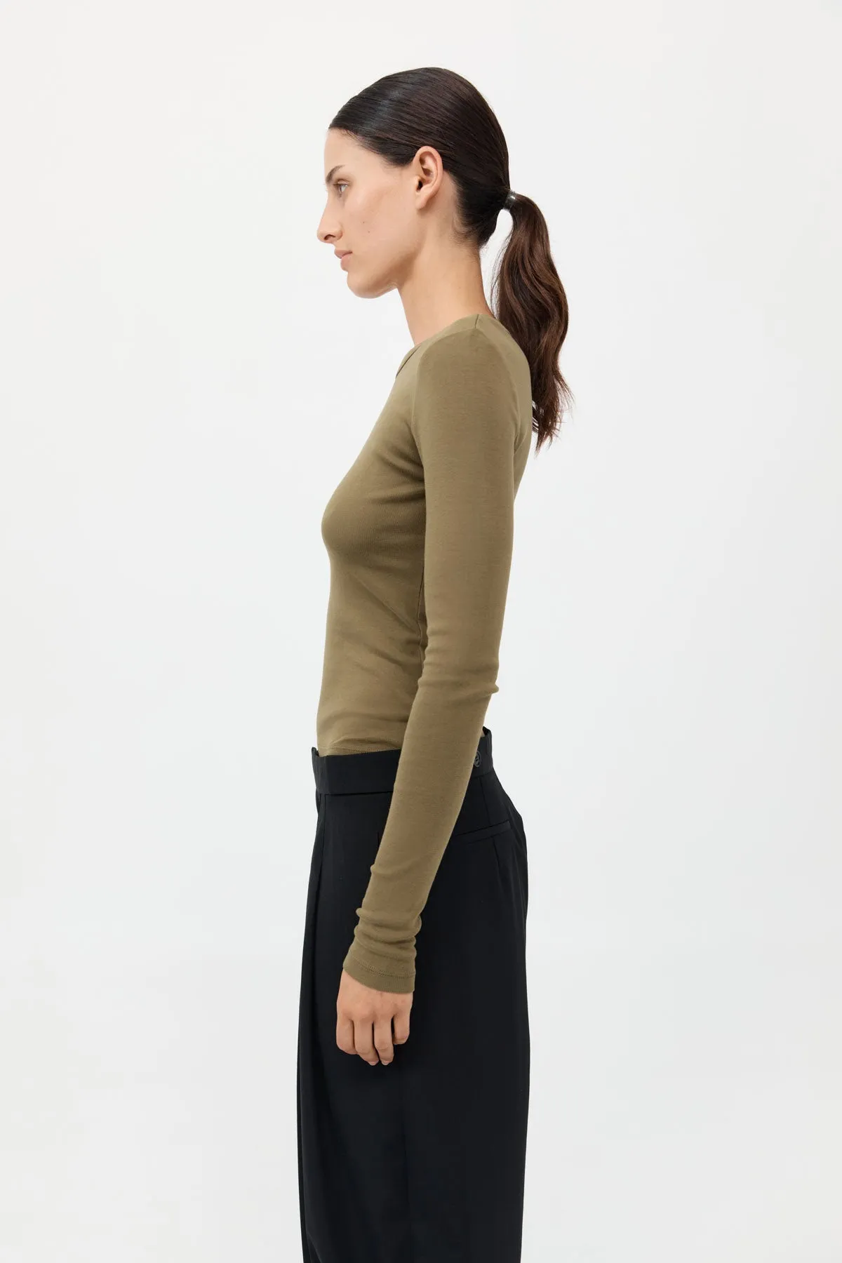 Organic Cotton Long Sleeve Top - Olive sold by St. Agni product image thumbnail 3