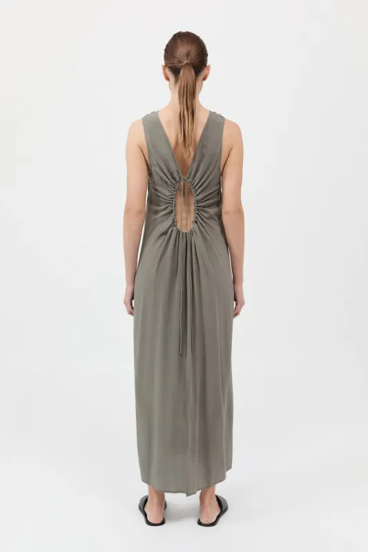 Drawstring Silk Dress - Smokey Olive sold by St. Agni