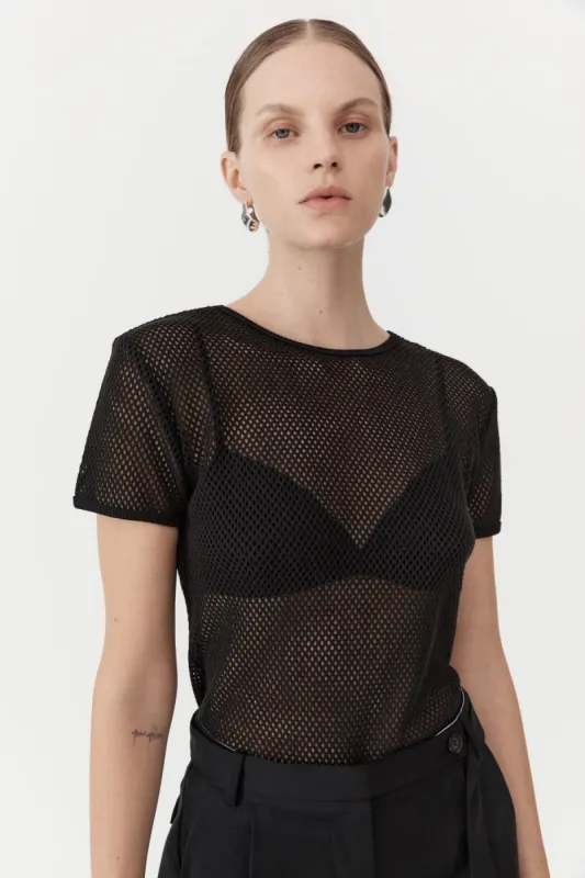 Mesh Short Sleeve Tee - Black made by St. Agni