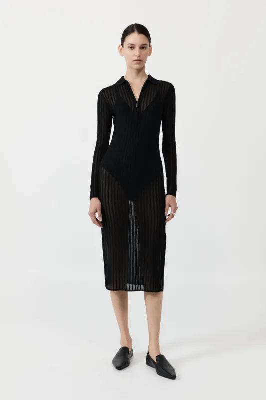 Sheer Stripe Dress - Black made by St. Agni
