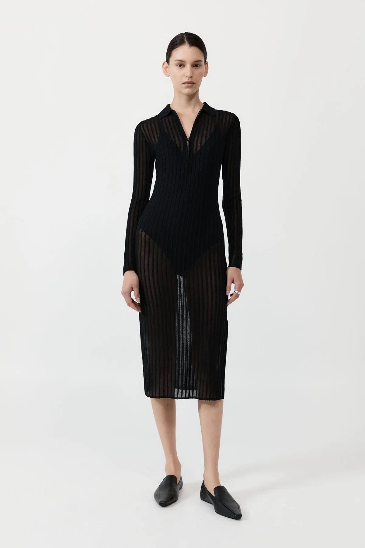 Sheer Stripe Dress - Black sold by St. Agni