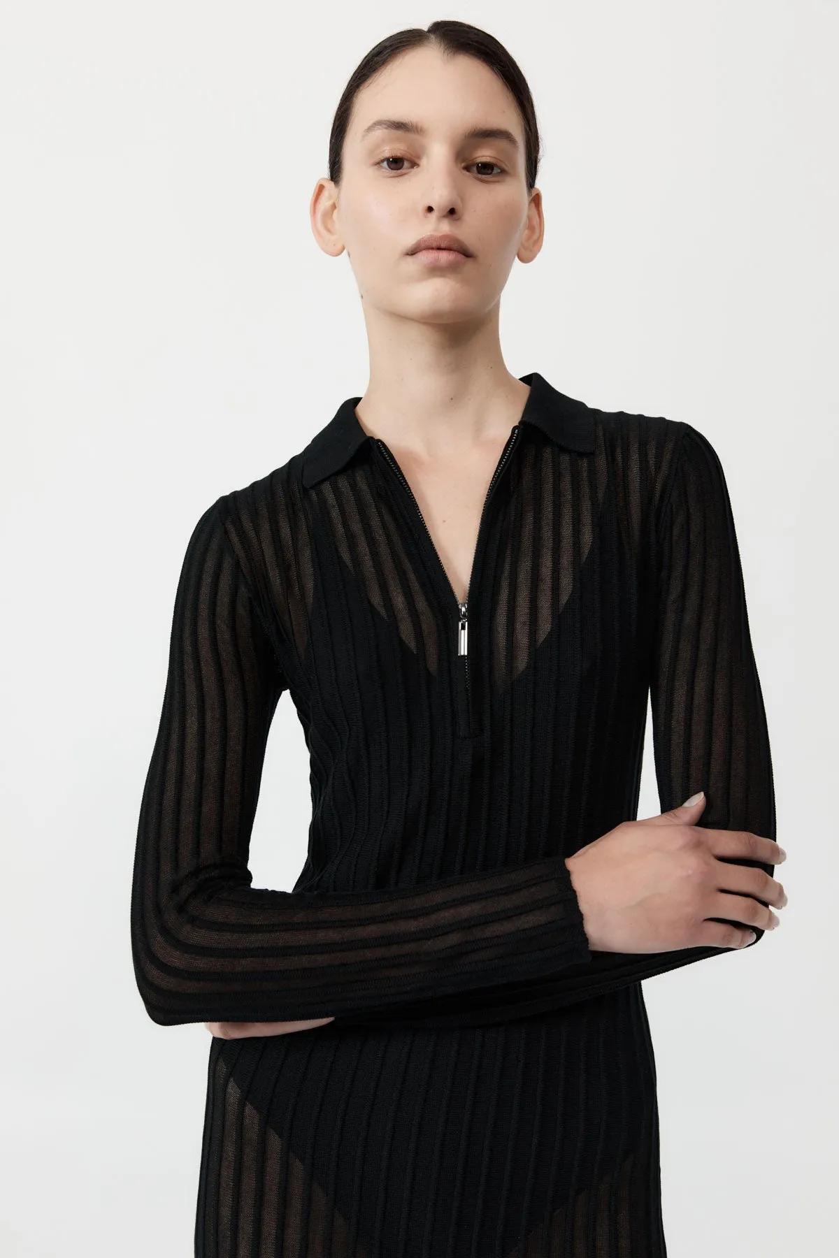 Sheer Stripe Dress - Black sold by St. Agni product image thumbnail 2