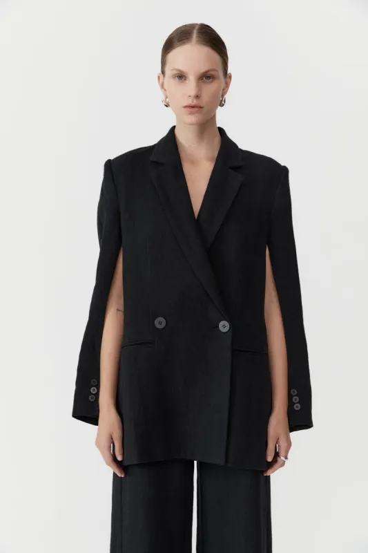 Linen Split Sleeve Blazer - Black sold by St. Agni