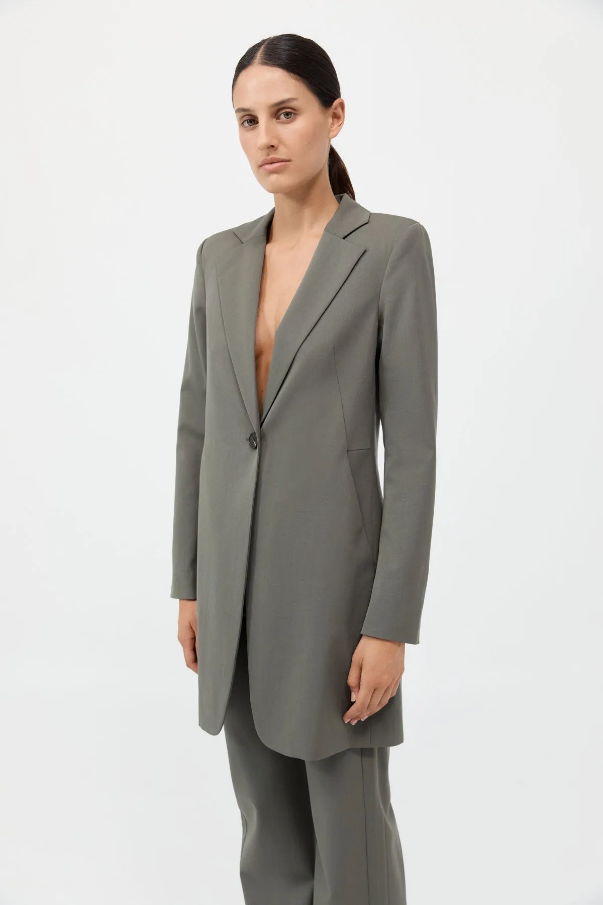 Longline Jacket - Smokey Olive sold by St. Agni product image thumbnail 2