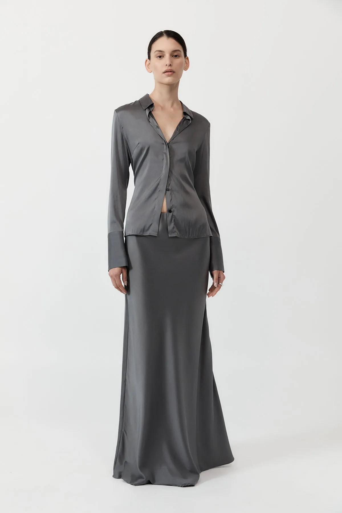 Soft Silk Maxi Skirt - Pewter Grey sold by St. Agni