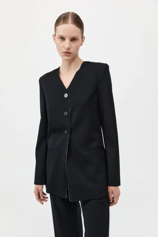 Raw Edge Collarless Blazer - Black sold by St. Agni