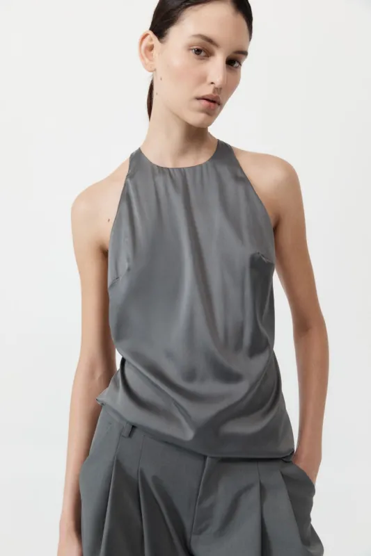 Soft Silk Suspender Top - Pewter Grey made by St. Agni