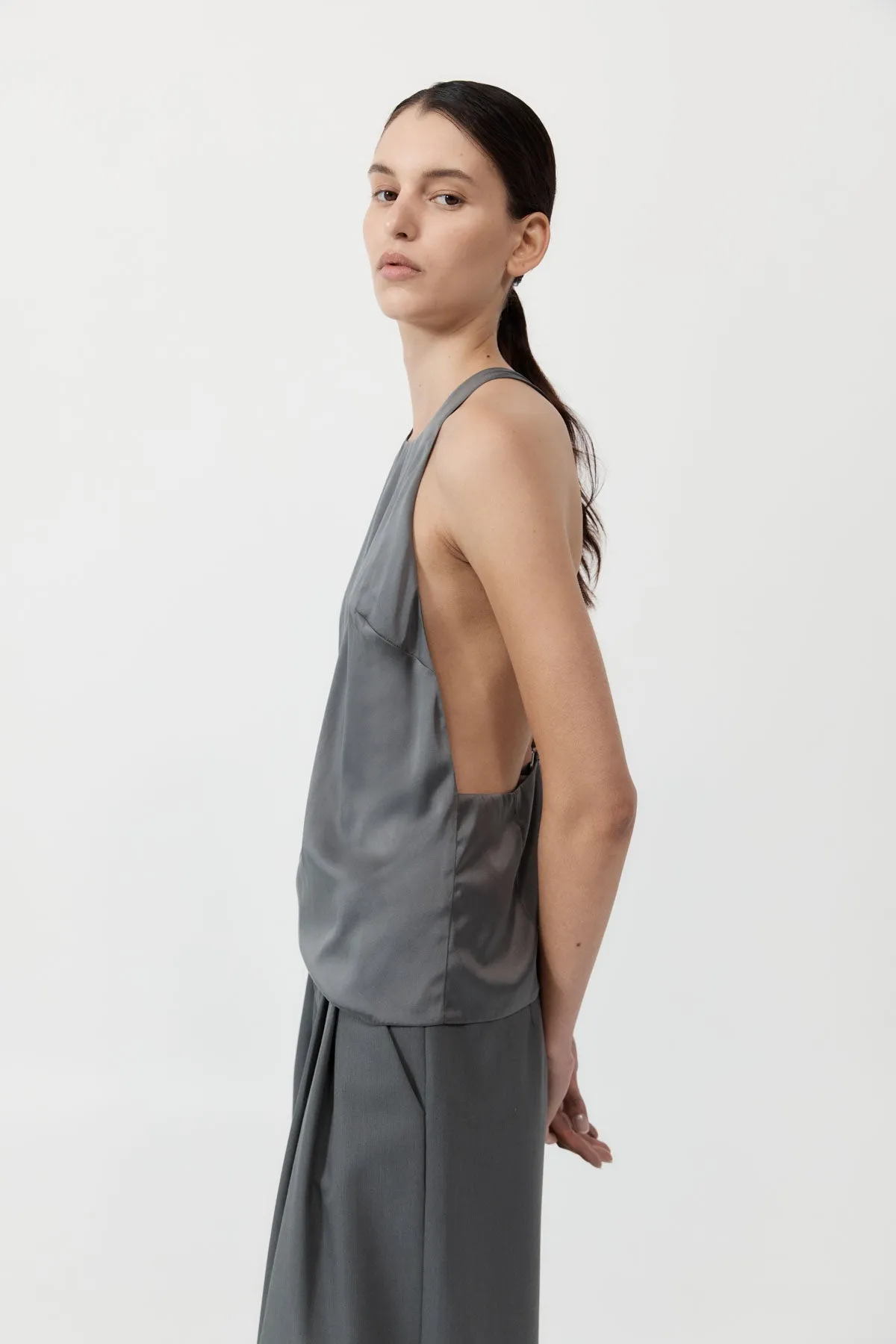 Soft Silk Suspender Top - Pewter Grey sold by St. Agni product image thumbnail 4