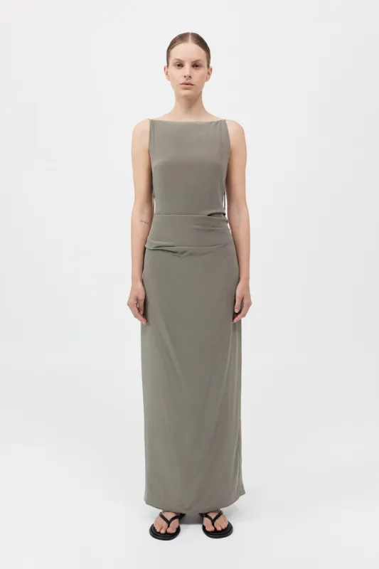 Silk Tuck Dress - Smokey Olive sold by St. Agni