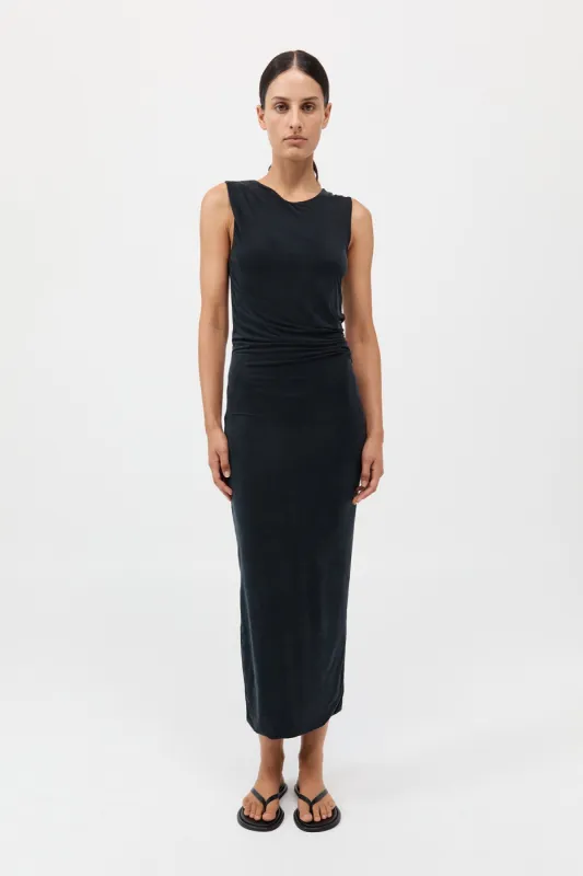 Cupro Jersey Drape Dress - Black made by St. Agni