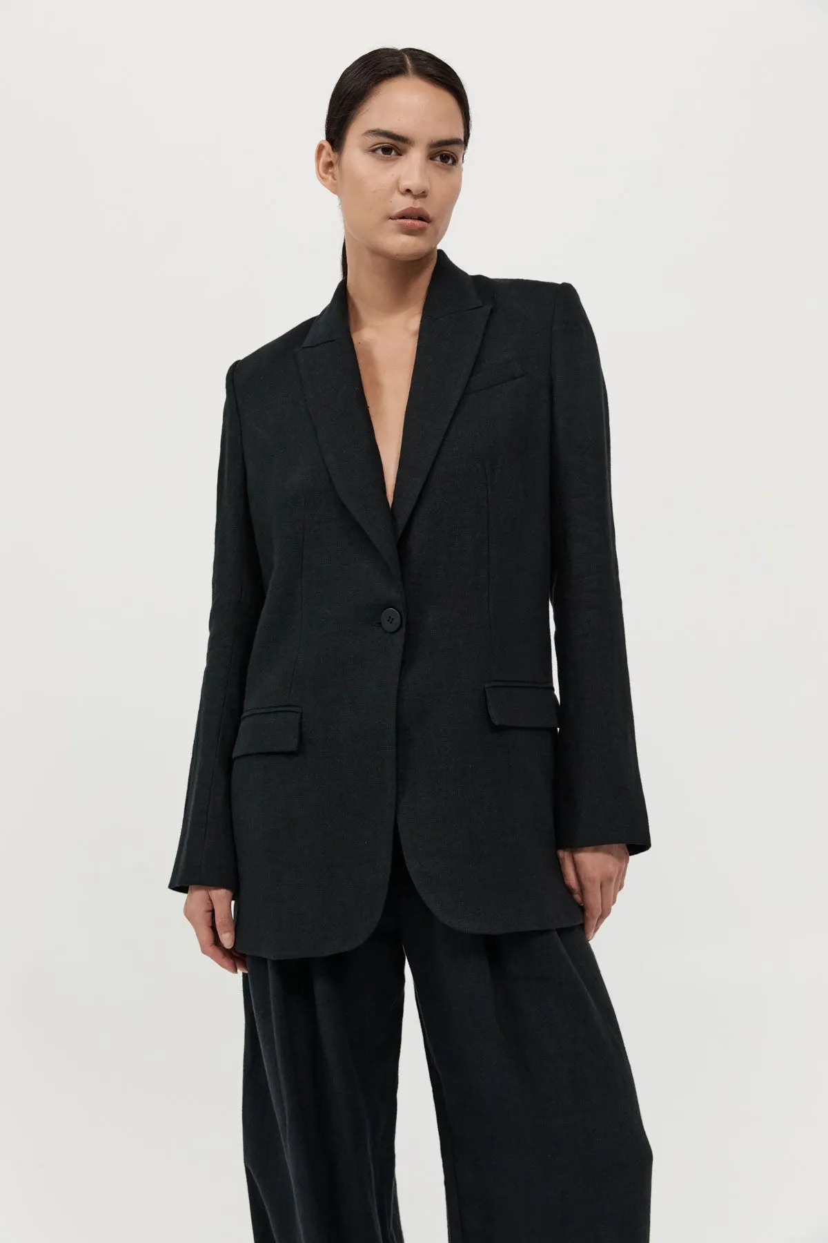 Tailored Linen Blazer - Black sold by St. Agni