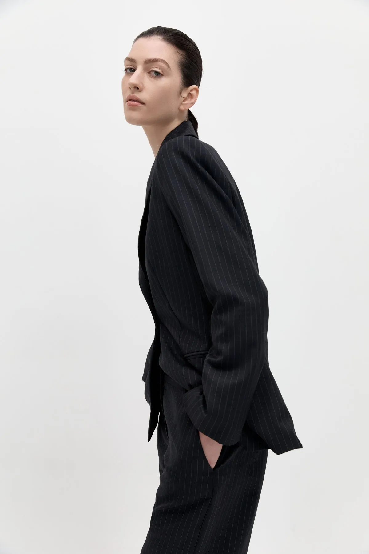 Pinstripe Oversized Blazer - Black sold by St. Agni product image thumbnail 3