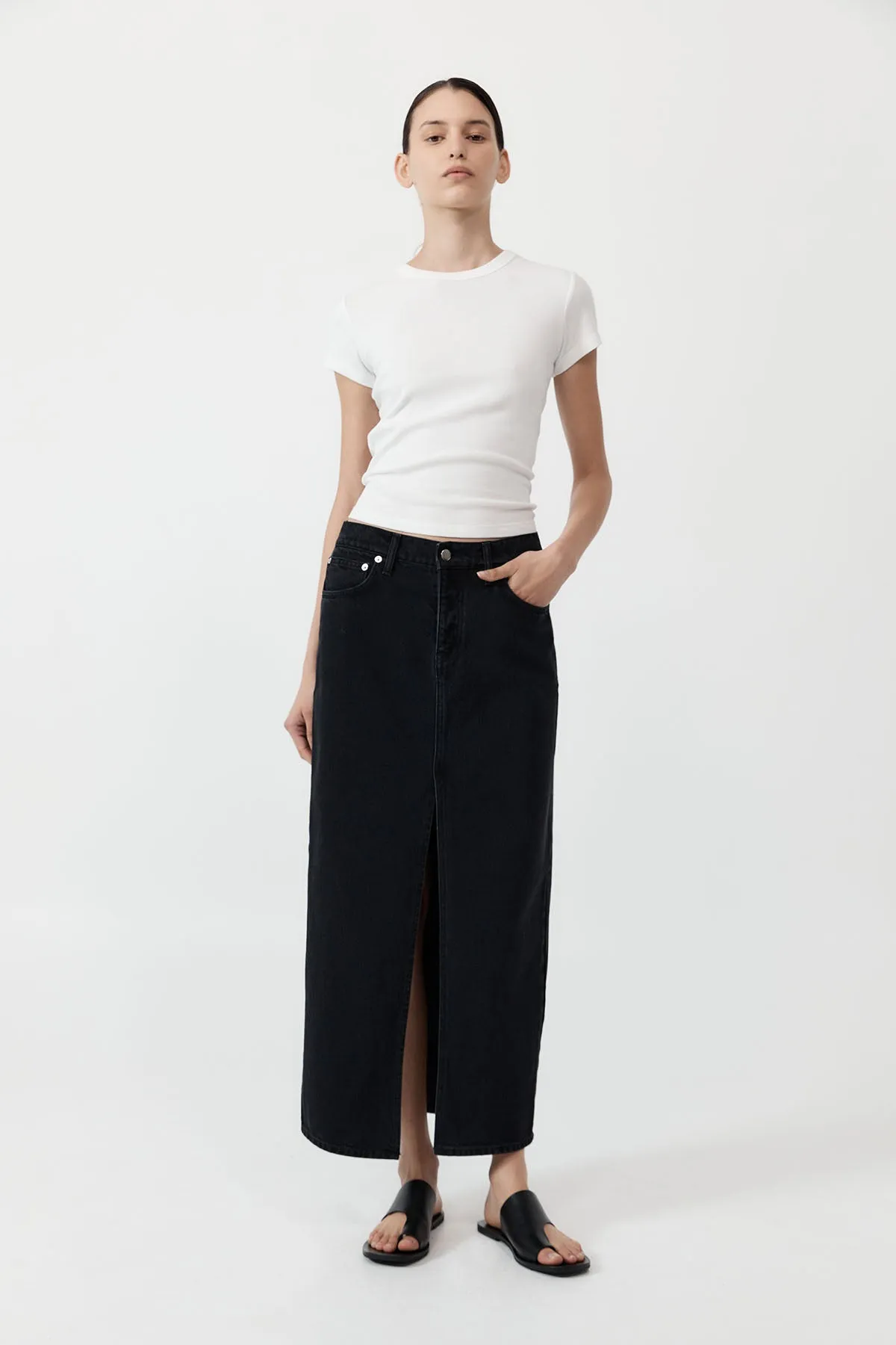 Denim Maxi Skirt - Washed Black sold by St. Agni
