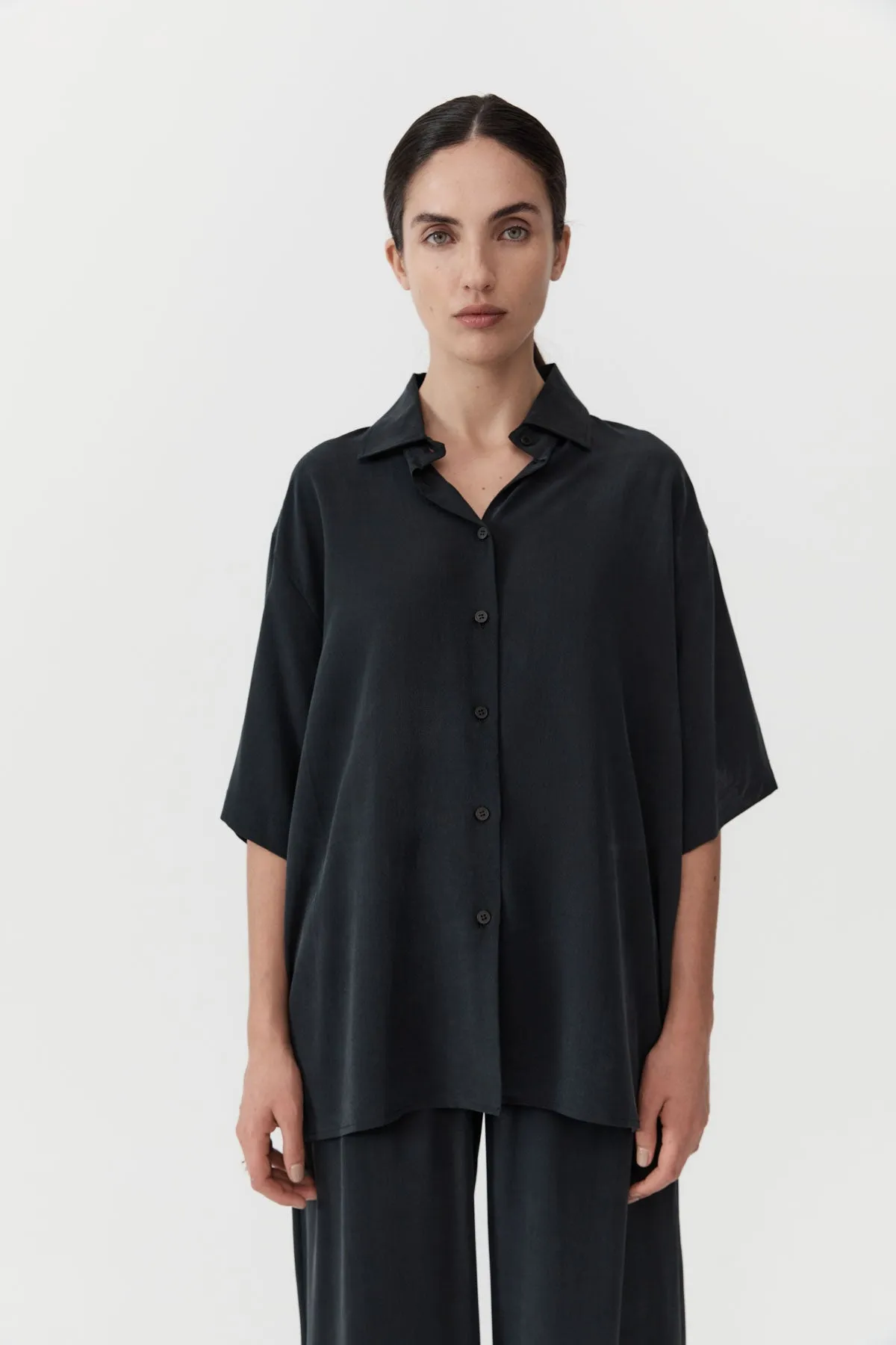 Unisex Silk Shirt - Washed Black sold by St. Agni product image thumbnail 2