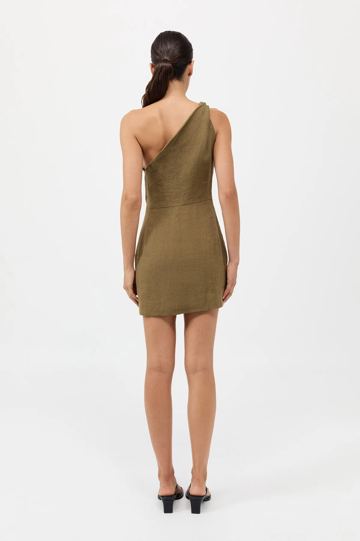 Twisted Linen Mini Dress - Olive sold by St. Agni product image thumbnail 3
