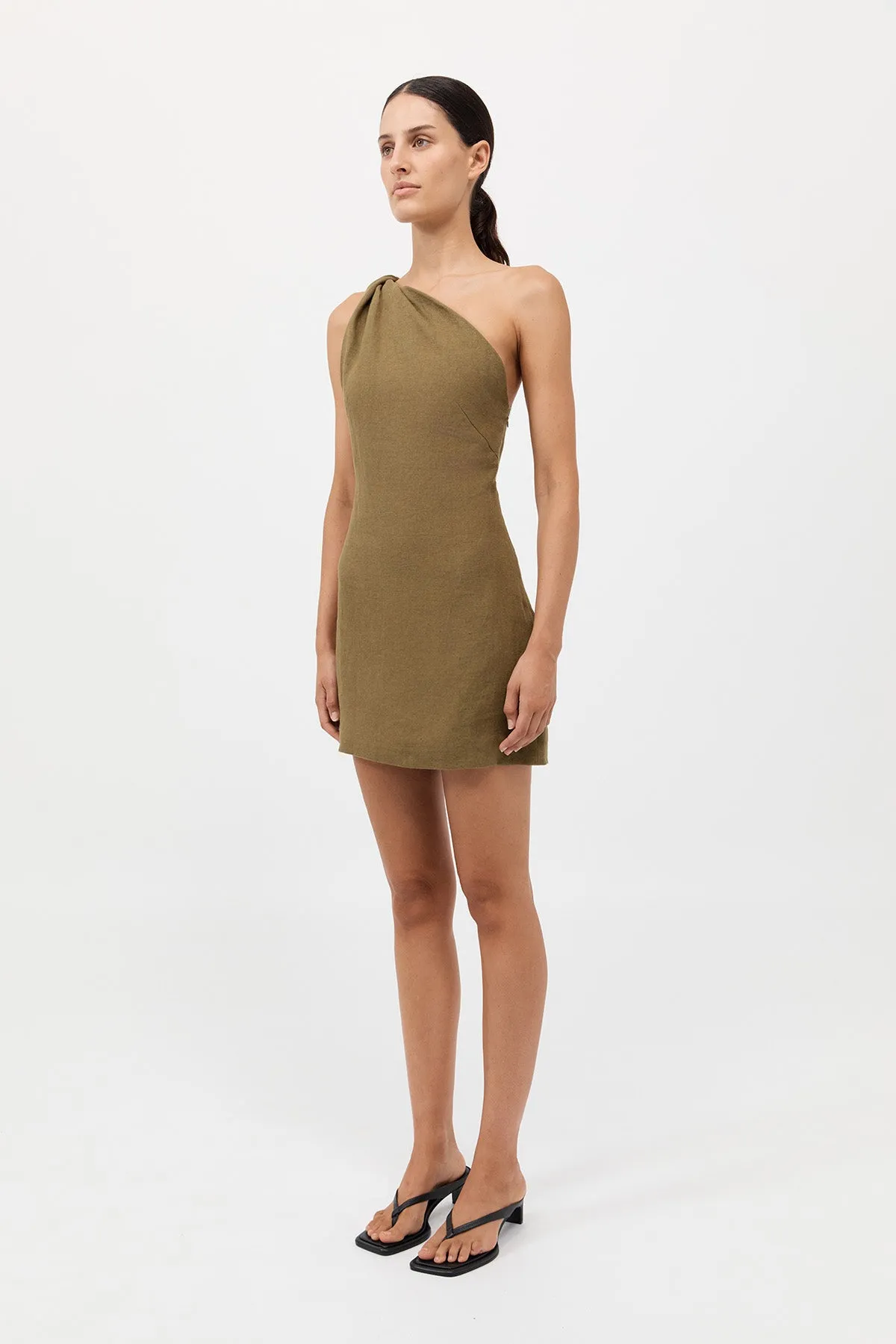 Twisted Linen Mini Dress - Olive sold by St. Agni product image thumbnail 5
