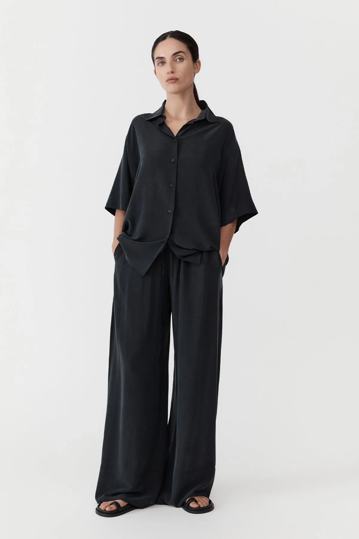 Unisex Silk Shirt - Washed Black sold by St. Agni product image thumbnail 3