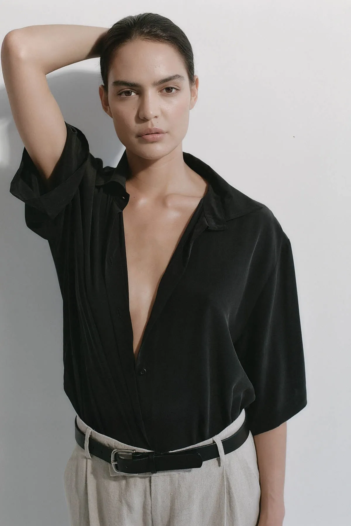 Unisex Silk Shirt - Washed Black sold by St. Agni product image thumbnail 4