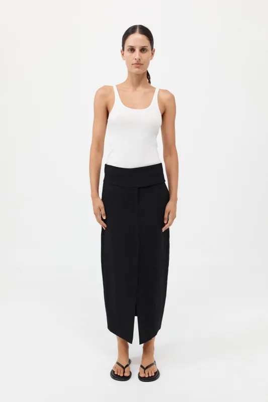 Wide Waistband Column Skirt - Black made by St. Agni