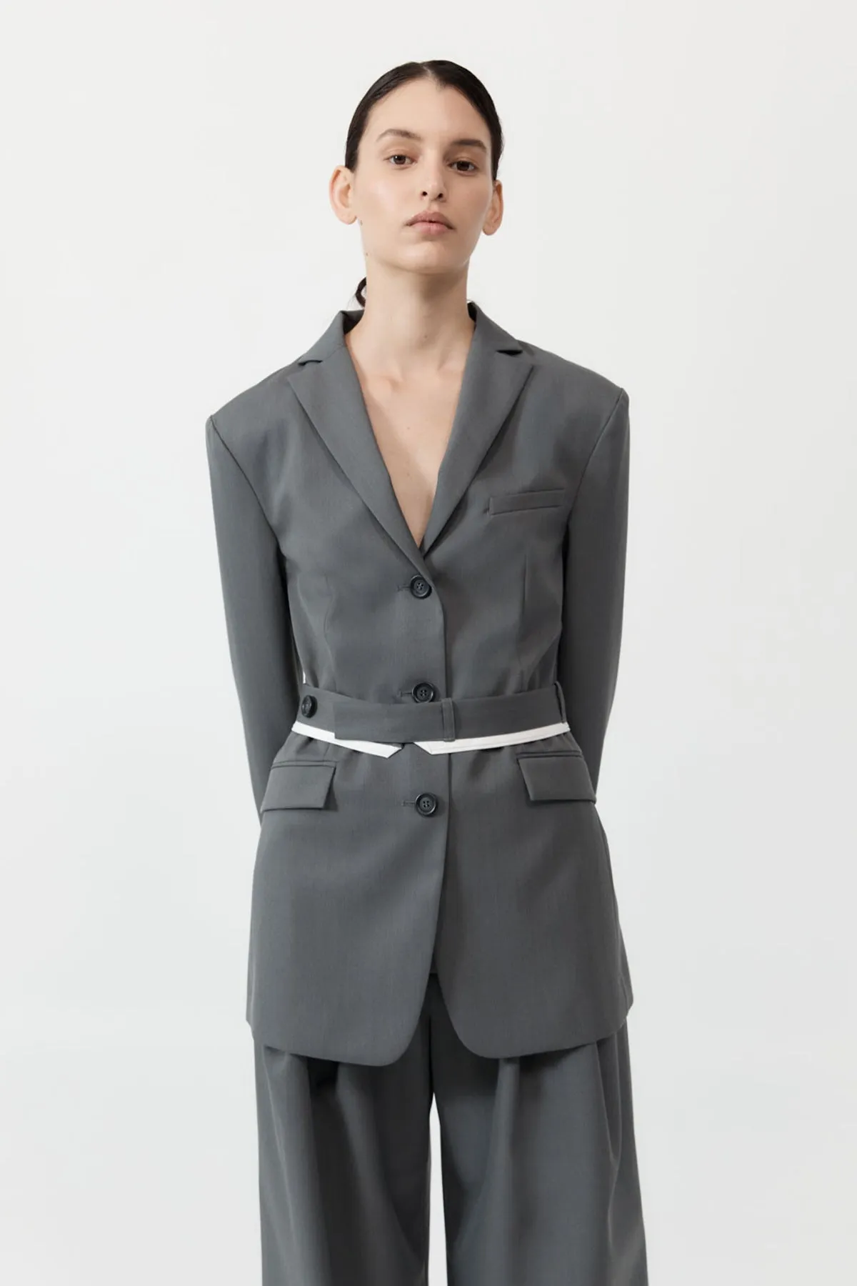 Homme Belted Blazer - Pewter Grey sold by St. Agni product image thumbnail 3