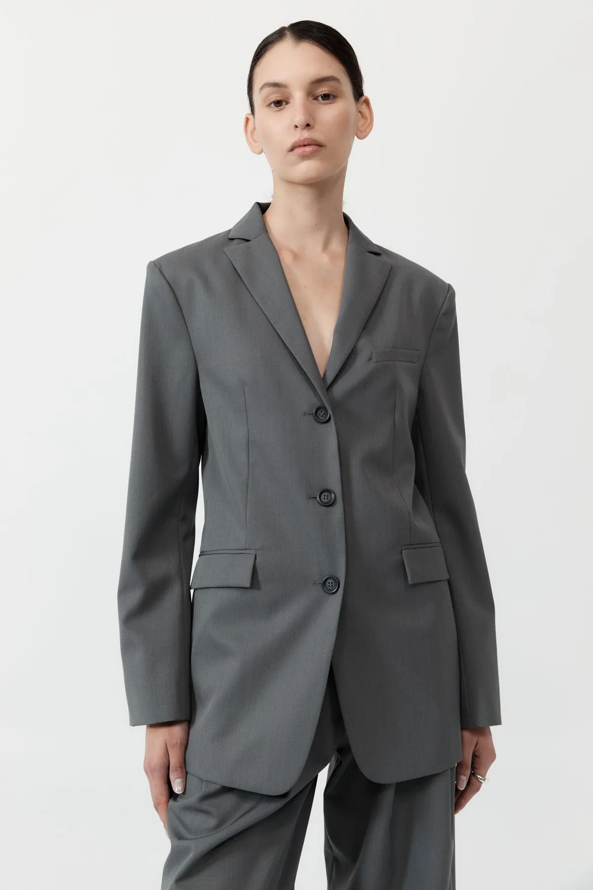 Homme Belted Blazer - Pewter Grey sold by St. Agni